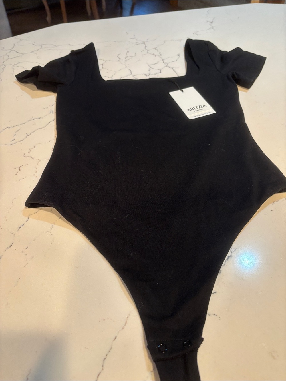 Aritzia Black Square-Neck Short Sleeve Bodysuit Size S/P NWT